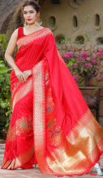 Attractive Katan Silk Sharee. Include Running Blouse Piece Available. - Image 2