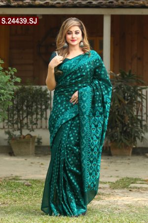 Artistic Design Silk Jamdani Sharee. Include Running Blouse Piece Available.