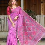 Embroidered And Screen Printed Silk Sharee. Include Running Blouse Piece Available.