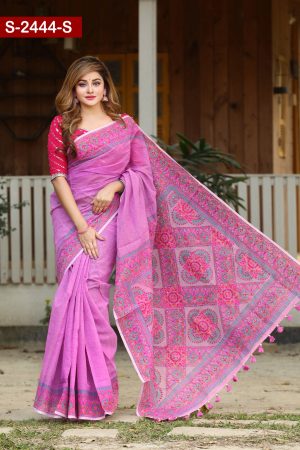 Embroidered And Screen Printed Silk Sharee. Include Running Blouse Piece Available.