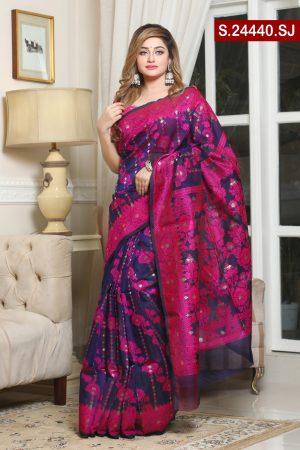 Artistic Design Silk Jamdani Sharee. Include Running Blouse Piece Available.