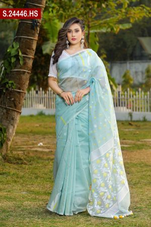 Half Silk Jamdani Sharee. Include Running Blouse Piece Available.