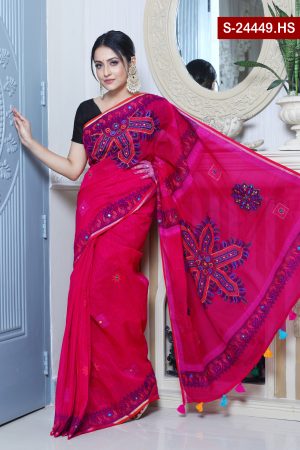 Embroidered Screen Printed Half Silk Sharee. Include Running Blouse Piece Available.