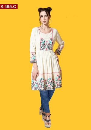 Artistic Design Embroidered Cotton Tops