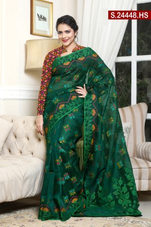 Green Color Half Silk Sharee. Include Running Blouse Piece Available.
