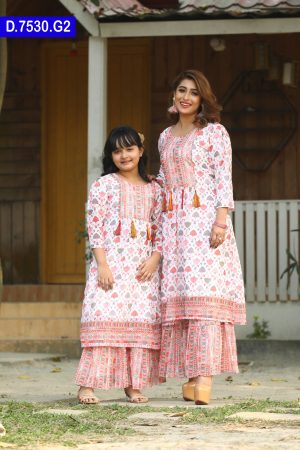 Aesthetic Design Baby And Women Matching Georgette two Piece
