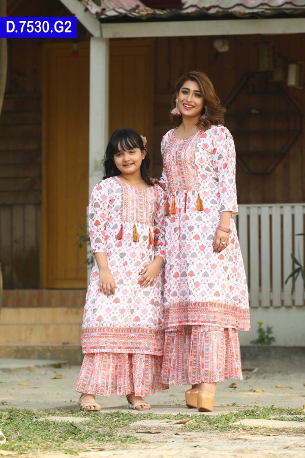 Aesthetic Design Baby And Women Matching Georgette two Piece
