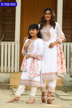 Embroidered Stitched Baby And Women Matching Shalwar Kameez Set
