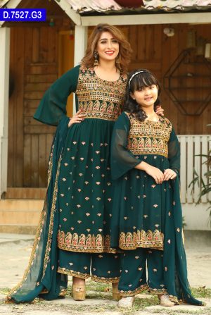 Aesthetic Embroidered Design Baby And Women Matching Georgette Shalwar Kameez Set