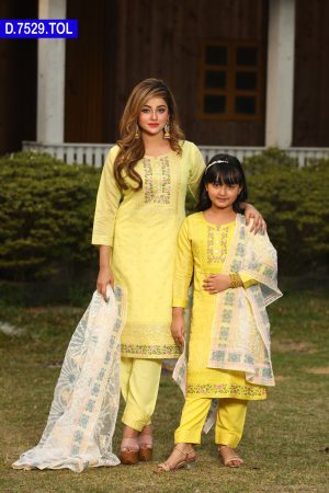 Embroidered Stitched Baby And Women Matching Shalwar Kameez Set