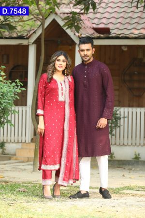 Embroidered Silk Shalwar Kameez And sequence Cotton Panjabi