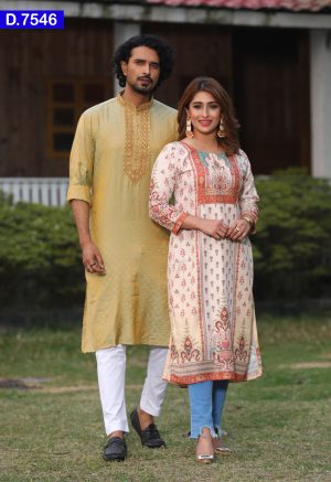 Embroidered Linen Single Kameez And Katan Silk Panjabi