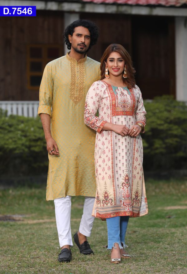 Embroidered Linen Single Kameez And Katan Silk Panjabi
