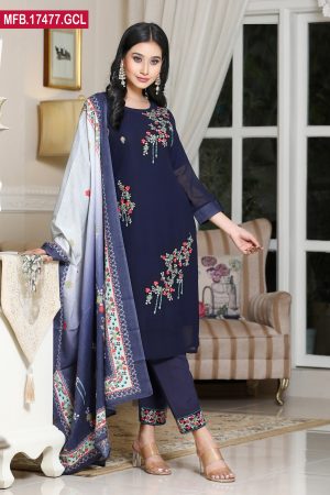 Embroidered Stitched Georgette Shalwar Kameez