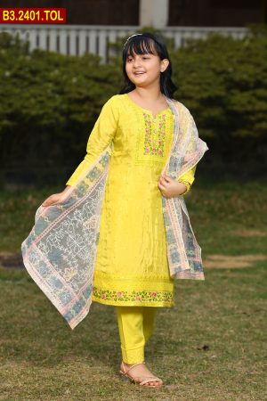 Artistic Design Embroidered Silk Baby Shalwar Kameez Set