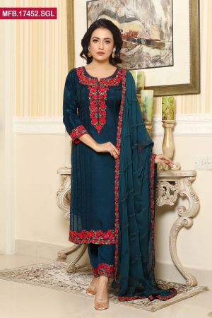 Embroidered Stitched Silk Shalwar Kameez