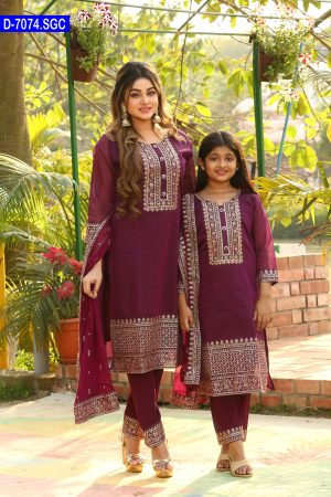 Aesthetic Embroidered Stitched Baby And Women Shalwar Kameez Set