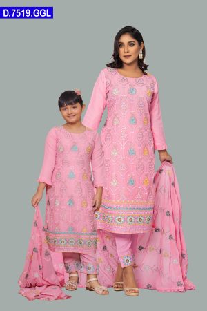 Aesthetic Embroidered Design Baby And Women Matching Georgette Shalwar Kameez Set