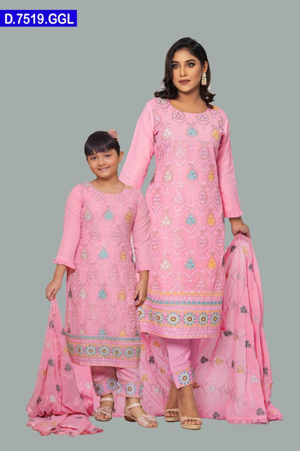 Aesthetic Embroidered Design Baby And Women Matching Georgette Shalwar Kameez Set