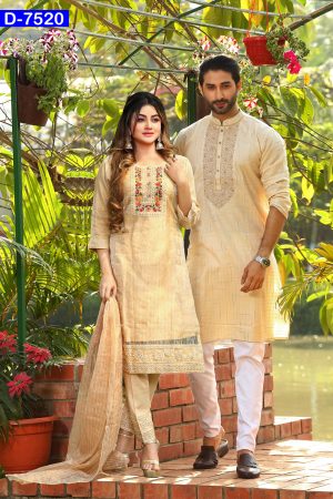 Aesthetic Embroidered Silk Shalwar Kameez And Cotton Panjabi