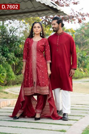Aesthetic Design Embroidered Silk Shalwar Kameez And Cotton Panjabi
