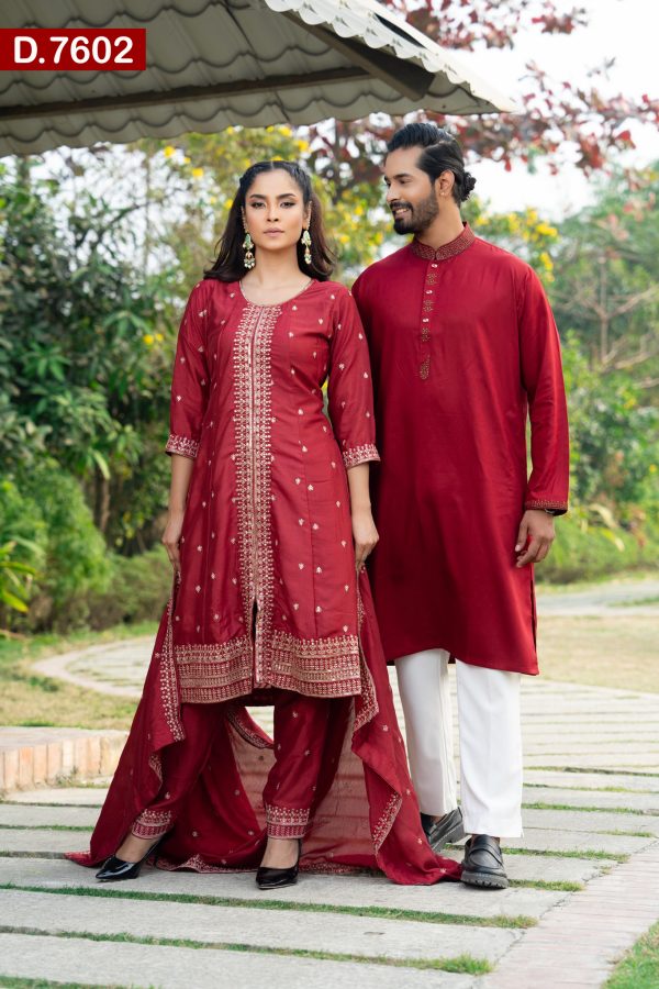 Aesthetic Design Embroidered Silk Shalwar Kameez And Cotton Panjabi