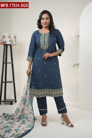 Aesthetic Embroidered Design Stitched Silk Shalwar Kameez