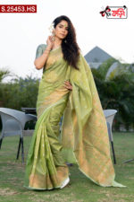 Luxury Women's Half Silk Saree And Imported Fabric Embroidered Cotton Panjabi for Couples - Image 2