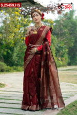 Luxury Women's Half Silk Saree And Imported Fabric Embroidered Cotton Panjabi for Couples - Image 2