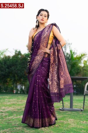 Aesthetic Design Silk Jamdani Saree. Include Running Blouse Piece
