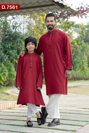 Aesthetic Embroidered Matching Cotton Panjabi