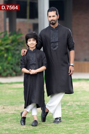 Aesthetic Embroidered Matching Cotton Panjabi