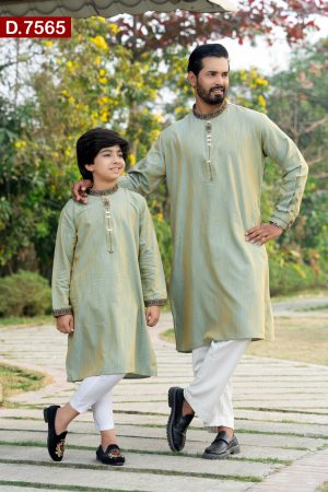 Aesthetic Embroidered Matching Cotton Panjabi