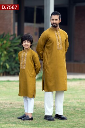 Aesthetic Embroidered Matching Cotton Panjabi
