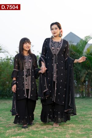 Aesthetic Design Embroidered Baby And Women Georgette Shalwar Kameez Set