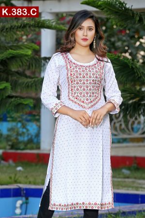 Embroidered And Screen Printed Cotton Single Kameez
