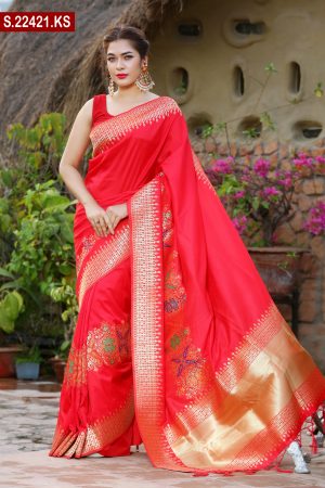 Attractive Katan Silk Sharee. Include Running Blouse Piece Available.
