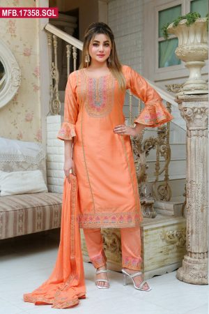 Embroidered Stitched  Silk Shalwar Kameez