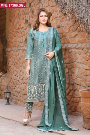 Embroidered Stitched  Silk Shalwar Kameez