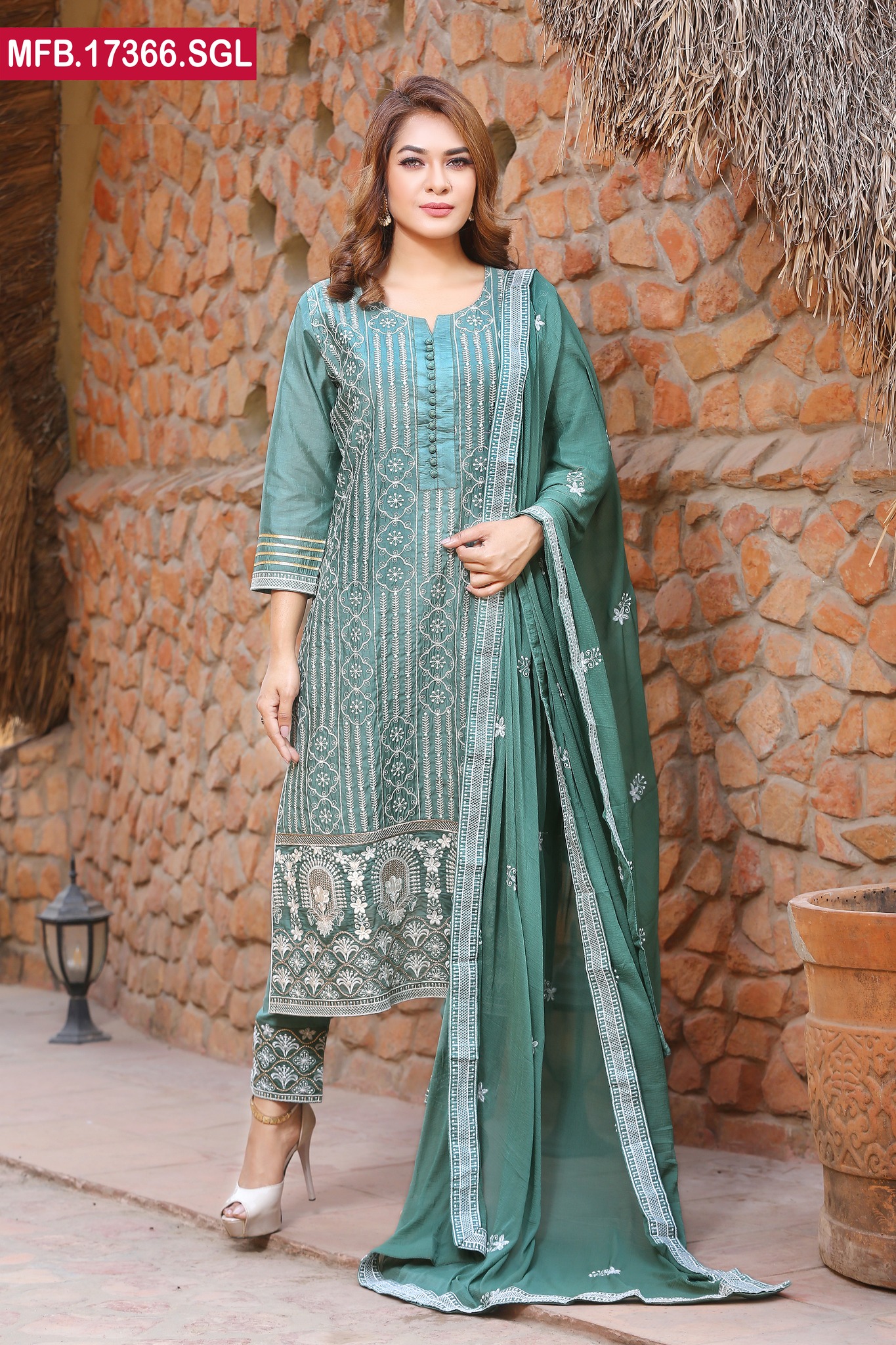 Embroidered Stitched  Silk Shalwar Kameez
