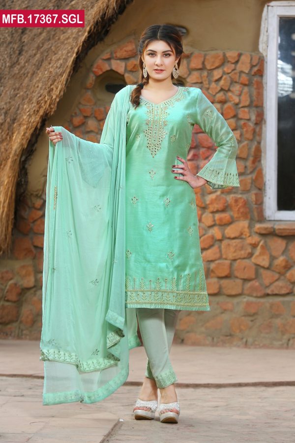 Embroidered Stitched  Silk Shalwar Kameez