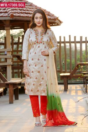 Embroidered Stitched Silk Shalwar Kameez