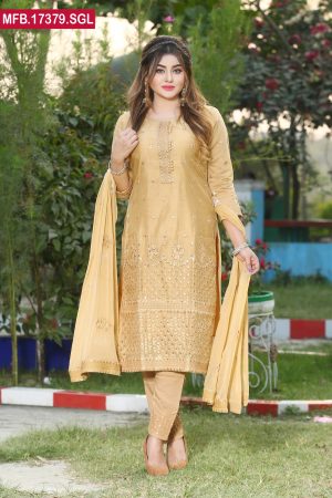 Embroidered Stitched Silk Shalwar Kameez