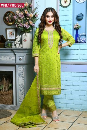 Embroidered Stitched Silk Shalwar Kameez