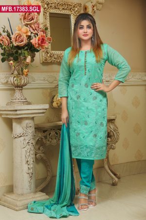 Embroidered Stitched Silk Shalwar Kameez