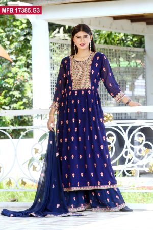 Blue Color Embroidered Stitched Nayra Shalwar Kameez