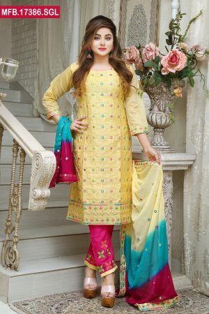 Embroidered Stitched Silk Shalwar Kameez