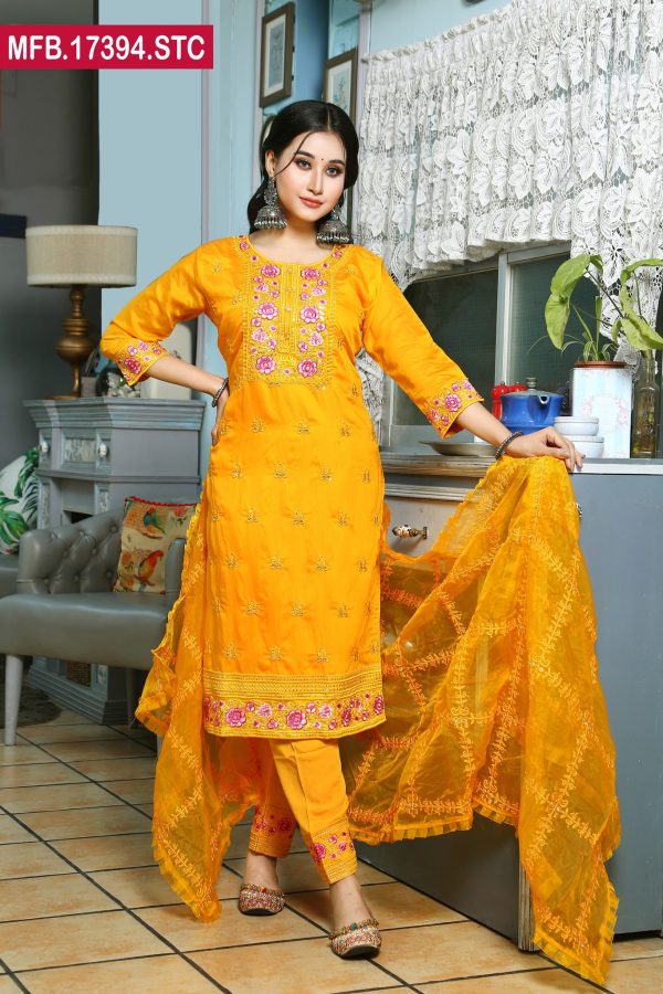 Embroidered Stitched Silk Shalwar Kameez