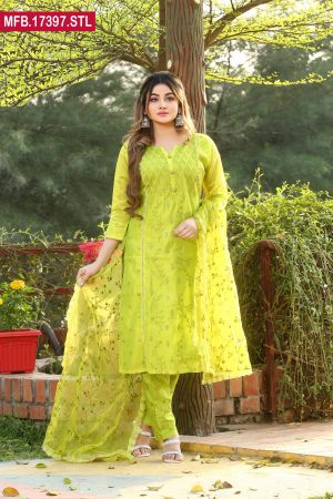 Embroidered Stitched Silk Shalwar Kameez
