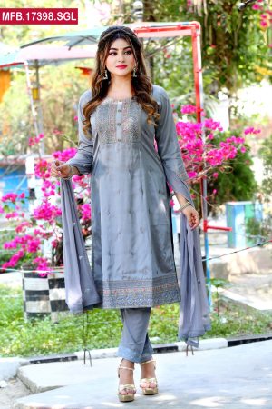 Embroidered Stitched Silk Shalwar Kameez